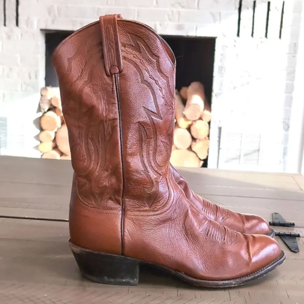 Lucchese 2000 T3097-R4 Men’s Lone Star Calf R-Toe Cowboy Boots Cognac Brown Sz …